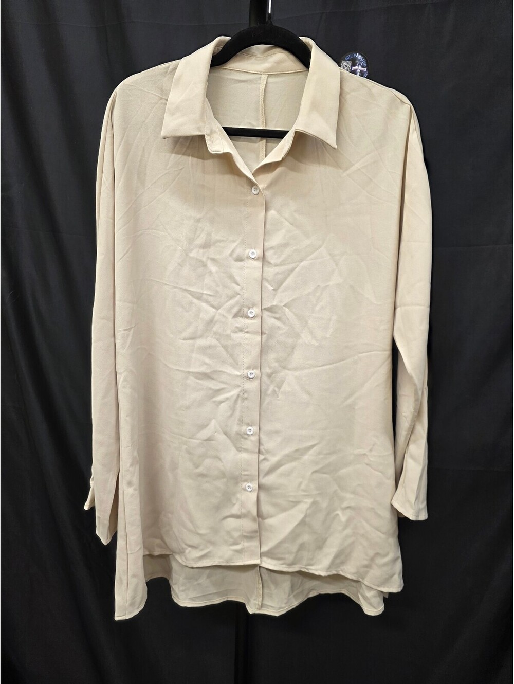 OVERSIZED BUTTON‑DOWN FLOWY V‑NECK BLOUSE BEIGE WOMEN’S M